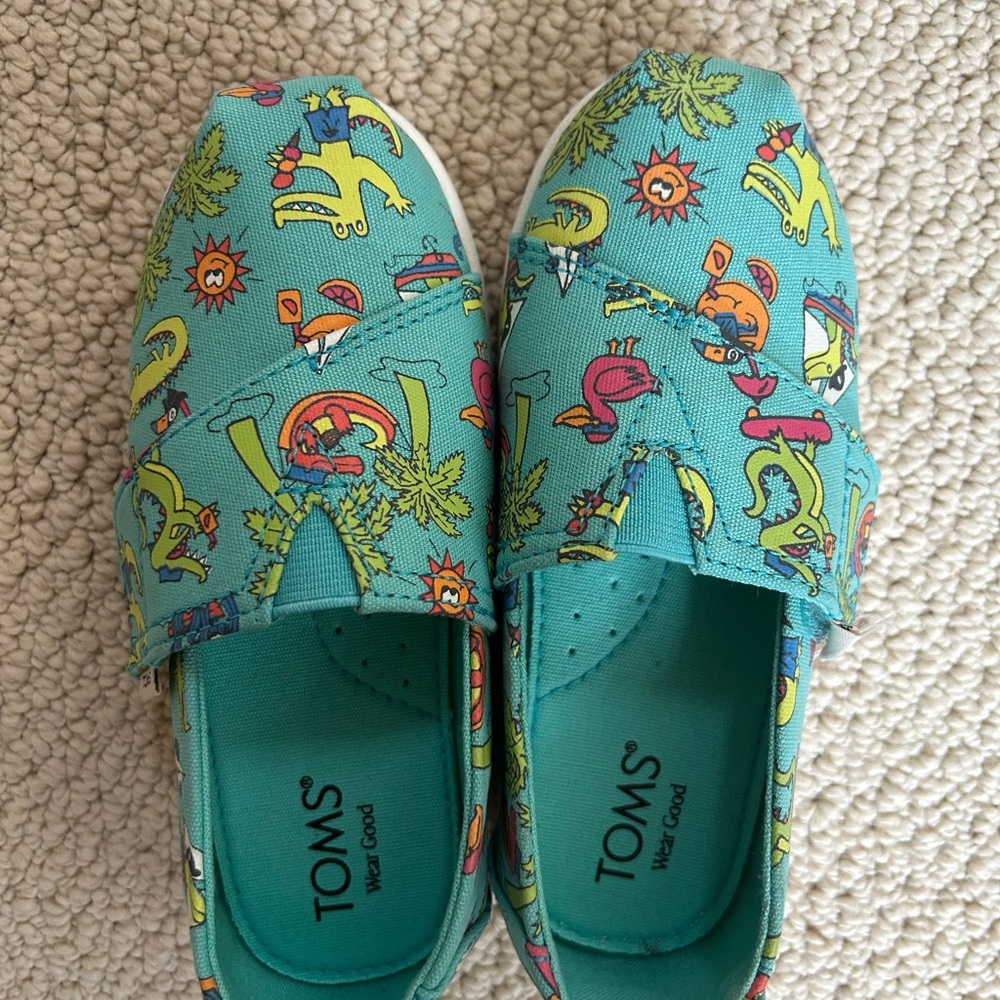 NWT TOMS Kids' Teal and Multicolor Patterned Sneakers, size 10 little kids